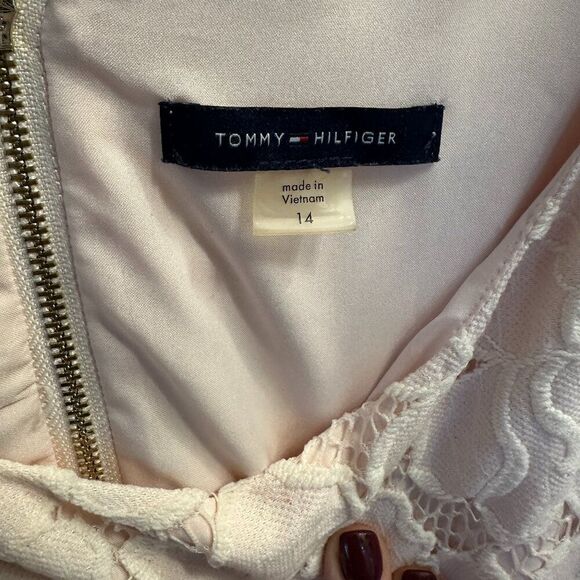 Tommy Hilfiger Blush Lace Cap-Sleeve Sheath Dress Women’s 14 - Picture 6 of 7